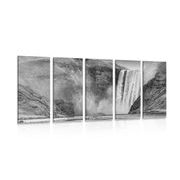 5-dílný obraz ikonický vodopád na Islandu v černobílém provedení