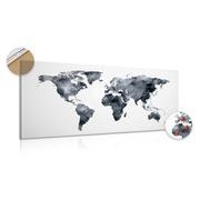 Tablou pe plută harta poligonală a lumii în design alb-negru