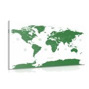 Canvas print world map with individual states in green