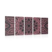 5 part picture Mandala with Indian motif in pink