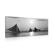 Canvas print of beautiful sunset at sea in black and white
