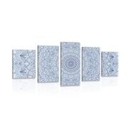 QUADRO IN 5 PARTI DETTAGLIO DI MANDALA DECORATIVO IN BLU - QUADRI FENG SHUI - QUADRI