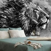Samoljepljiva tapeta kralj životinja u crno-bijelom akvarelu