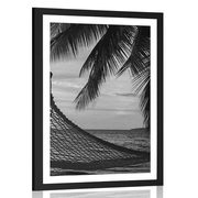 Plakat s paspartuom viseća mreža za ležanje na plaži u crno-bijelom dizajnu