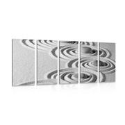 5 part picture Zen stones in sandy circles in black & white design