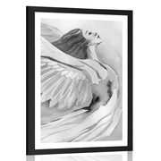 Poster mit Passepartout Freier Engel in Schwarz-Weiß