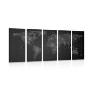 5 part picture map of the world with night sky in black & white