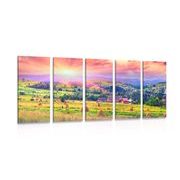 5-piece Canvas print haystacks in the Carpathian mountains