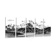 5-dílný obraz krásná horská krajina v černobílém provedení