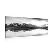 CANVAS PRINT DAZZLING SUNSET OVER A MOUNTAIN LAKE IN BLACK AND WHITE - BLACK AND WHITE PICTURES - PICTURES
