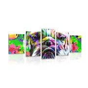 5-PIECE CANVAS PRINT POP-ART BULLDOG - POP ART PICTURES - PICTURES