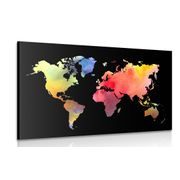 Picture world map in a watercolor design on a black background