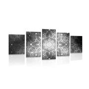 5 part picture Mandala with galactic background in black & white
