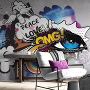 WALLPAPER GRAFFITI EYE ON A GRAY BACKGROUND - WALLPAPERS STREET ART - WALLPAPERS