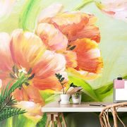 WALLPAPER RED TULIPS WITH A VINTAGE TOUCH - WALLPAPERS WITH IMITATION OF PAINTINGS - WALLPAPERS