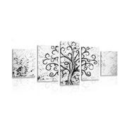 IMPRESSION SUR TOILE EN 5 PARTIES SYMBOLE DE L'ARBRE DE VIE EN NOIR ET BLANC - IMPRESSIONS SUR TOILE NOIR ET BLANC - IMPRESSION SUR TOILE