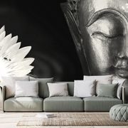 Tapet divinul Buddha în alb-negru