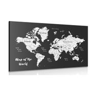 CANVAS PRINT BLACK AND WHITE UNIQUE WORLD MAP - PICTURES OF MAPS - PICTURES