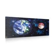 CANVAS PRINT PLANET EARTH AND A RED MOON - PICTURES OF SPACE AND STARS - PICTURES