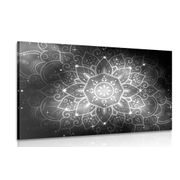 CANVAS PRINT MANDALA WITH A GALACTIC BACKGROUND IN BLACK AND WHITE - BLACK AND WHITE PICTURES - PICTURES