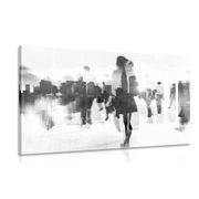 CANVAS PRINT SILHOUETTES OF PEOPLE IN A BIG CITY IN BLACK AND WHITE - BLACK AND WHITE PICTURES - PICTURES