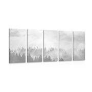 5-PIECE CANVAS PRINT FOG OVER THE FOREST IN BLACK AND WHITE - BLACK AND WHITE PICTURES - PICTURES