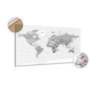 DECORATIVE PINBOARD CLASSIC BLACK AND WHITE MAP - PICTURES ON CORK - PICTURES