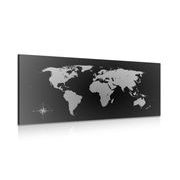 CANVAS PRINT MAP OF THE WORLD IN SHADES OF GREY - PICTURES OF MAPS - PICTURES