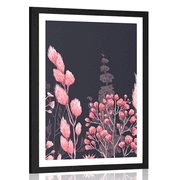 AFFICHE AVEC MONTURE VARIATIONS DE D'HERBE DE COULEUR ROSE - FLEURS - AFFICHES