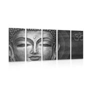 5-PIECE CANVAS PRINT BUDDHA FACE IN BLACK AND WHITE - BLACK AND WHITE PICTURES - PICTURES