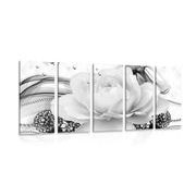 5-PIECE CANVAS PRINT LUXURY ROSE IN BLACK AND WHITE - BLACK AND WHITE PICTURES - PICTURES