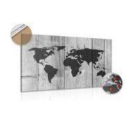 DECORATIVE PINBOARD BLACK AND WHITE MAP ON A WOODEN BACKGROUND - PICTURES ON CORK - PICTURES