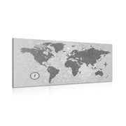 Picture world map with compass in retro style in black & white design