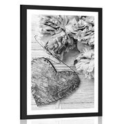 POSTER WITH MOUNT PEONIES AND BIRCH HEARTS IN BLACK AND WHITE - BLACK AND WHITE - POSTERS