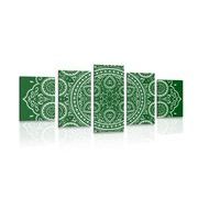 5 part picture ethnic Mandala in green design