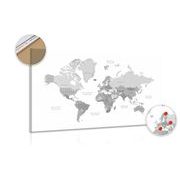 Picture of a cork black & white world map in a vintage look