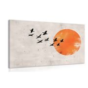 WANDBILD ORANGEFARBENER MOND IM JAPANDI-STIL - JAPANDI WANDBILDER - BILDER