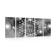 5-PIECE CANVAS PRINT CHARMING MANDALA IN BLACK AND WHITE - BLACK AND WHITE PICTURES - PICTURES