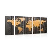 5-teiliges Wandbild Orange Weltkarte auf Holz