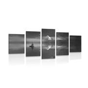 5-dijelna slika brodica na moru u crno-bijelom dizajnu