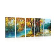 QUADRO IN 5 PARTI ALBERI QUADRO COI COLORI DELL'AUTUNNO - QUADRI DI NATURA E PAESAGGIO - QUADRI