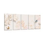 5-piece Canvas print vintage still life with a butterfly