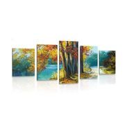 IMPRESSION SUR TOILE EN 5 PARTIES ARBRES PEINTS AUX COULEURS D'AUTOMNE - IMPRESSION SUR TOILE DE NATURE ET PAYSAGE - IMPRESSION SUR TOILE