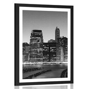 POSTER WITH MOUNT NIGHT NEW YORK IN BLACK AND WHITE - BLACK AND WHITE - POSTERS