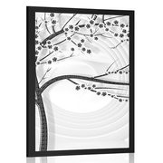 POSTER MODERN BLACK AND WHITE TREE ON AN ABSTRACT BACKGROUND - BLACK AND WHITE - POSTERS