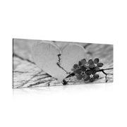 CANVAS PRINT HEART ON AN OLD WOOD IN BLACK AND WHITE - BLACK AND WHITE PICTURES - PICTURES