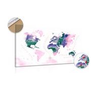 Picture on cork world map in watercolor design
