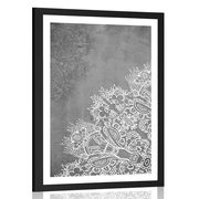 AFFICHE AVEC MONTURE ÉLÉMENTS D'UN MANDALA FLORAL EN NOIR ET BLANC - FENG SHUI - AFFICHES