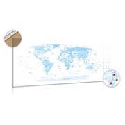 Tablou pe plută harta detaliată a lumii în culoare albastră