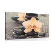 WANDBILD GELBE ORCHIDEE UND ZEN-STEINE - BILDER MIT FENG SHUI-MOTIVEN - BILDER